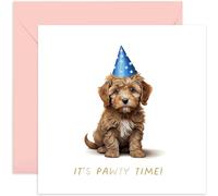 Old English Co. 'Pawty Time' Dog Birthday Card - Cute Dog Cards - For Men Women Mum Dad - Funny Dog Birthday Card for Husband Wife - Hilarious Birthday Card | Blank Inside Envelope