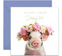 Old English Co. Piglet Very Special Daughter Card - Pig Floral Cute Birthday Card for Her - Cute Well Done Congratulations Cards for Daughter from Mum, Dad, Parents | Blank Inside with Envelope…