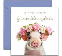 Old English Co. Piglet Very Special Granddaughter Card - Pig Floral Cute Birthday Card for Her - Cute Well Done Congratulations Cards for Granddaughter from Grandparents | Blank Inside with Envelope…
