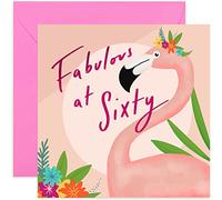Old English Co. Pink Flamingo 60th Birthday Card - Sixtieth Birthday Cards for Women | Mum, Sister, Grandmother | Blank Inside & Envelope Included