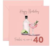 Old English Co. Pink Gin Fabulous 40th Birthday Card for Women - Fortieth Birthday Card for Her - Special Age Birthday Card for Daughter, Sister, Mum - Fun Alcohol Drink | Blank Inside