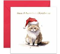 Old English Co. Purrfect Christmas Card for Them - Cute Kitten Santa Hat Christmas Card for Parents, Mum, Dad - Special Merry Christmas Greeting Card for Family Friends | Blank Inside with Envelope