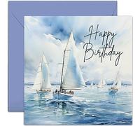 Old English Co. Sailing Boat Birthday Card for Him - Sailing Regatta Scene Birthday Card for Men - Sail Boat Birthday Card for Dad, Grandad, Husband | Blank Inside with Envelope