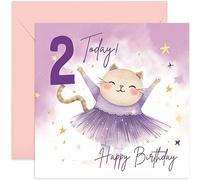 Old English Co. Second Birthday Card for Girls - Happy 2nd Birthday - Age 2 - Two Years Old - Cute Ballerina Cat Animal Themed Birthday Card for Daughter, Niece, Granddaughter, Goddaughter