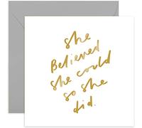 Old English Co. She Believed She Could Card - Gold Foil | Encouragement for Women and Girls | Blank Inside & Envelope Included