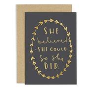 Old English Co. She Believed She Could Card | Good Luck & Well Done for Exam, A-Level, GCSE, Graduation, Results Day, University, New Job, Travelling Going to Uni | Girl & Women | Blank with Envelope