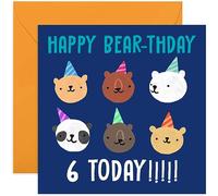 Old English Co. Sixth Birthday Card for Boys or Girls - Happy 6th Birthday - Age 6 - Six Years Old - Cute Bear Themed Birthday Card for Son, Daughter, Niece, Nephew, Grandchild | Blank Inside