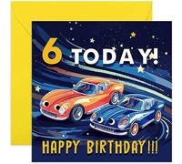 Old English Co. Sixth Birthday Card for Boys or Girls - Happy 6th Birthday - Age 6 - Six Years Old - Racing Sports Cars Themed Birthday Card for Son, Daughter, Niece, Nephew, Grandchild