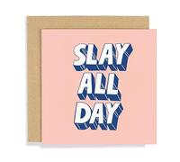 Old English Co. Slay All Day Card for Her - Funny Well Done Card for Daughter, Sister, Niece, Cousin, Friend - Birthday, Passed Driving Test, Exams, New Job | Blank Inside with Envelope