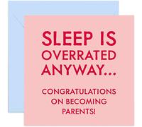 Old English Co. Sleep Is Overrated Funny New Parents Card - Congratulations New Baby Card for Them, Baby Boy or Baby Girl | Baby Shower Card for Mum Dad