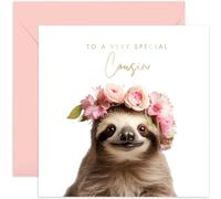 Old English Co. Sloth Very Special Cousin Card - Sloth Floral Cute Birthday Card for Her - Cute Well Done Congratulations Cards for Cousin from Family | Blank Inside Envelope