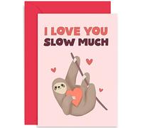 Old English Co. Sloth Wedding Anniversary Card for Husband and Wife - 'Love You Slow Much' Cute Romantic Valentine's Day Card for Boyfriend Girlfriend Partner | Blank Inside with Envelope