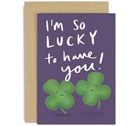 Old English Co. So Lucky To Have You Anniversary Card - Cute Friendship Card with Four Leaf Clover Design - Fun Anniversary Card for Husband, Wife, Boyfriend, Girlfriend | Blank Inside with Envelope