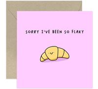 Old English Co. Sorry Card for Friend - 'Sorry I've Been Flaky' Croissant Card for Her - Best Friend Card - Apologies Card for Female Friend - Cute Design - Sweet Thoughtful Card for Women