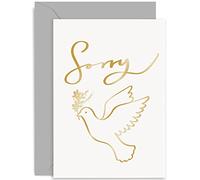 Old English Co. Sorry Card - Gold Foil Bird Flowers Design - Thinking Of You, Condolences, Get Well, Divorce, Funeral | Blank Inside with Envelope