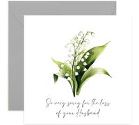 Old English Co. Sorry For Loss of Your Husband Card for Friends - Floral Watercolour Lilies of Valley Flower Condolences Greeting Card - Sypmathy, Sorry For Your Loss Greeting Card | Blank Inside