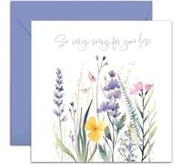 Old English Co. 'Sorry For Your Loss' Condolences Greeting Card for Loved Ones - Watercolour Flower Meadow Butterfly Sympathy Card - Thinking of You Card for Men and Women | Blank Inside Envelope