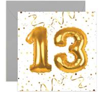 Old English Co. Special 13th Birthday Card for Him or Her - Boy or Girl 13th Birthday Card - Gold Confetti Balloon Numbers - Happy Birthday Card for Daughter, Son, Sister, Brother | Blank Inside