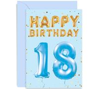 Old English Co. Special 18th Birthday Card for Him - Teenage Boy 18th Birthday Card - Gold Confetti Blue Balloon Numbers - Happy Birthday Card for Son Grandson Nephew Brother | Blank Inside