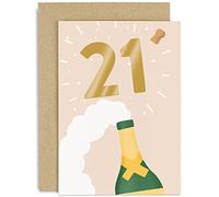 Old English Co. Special 21st Birthday Card for Him Her - Gold Foil Champagne Bottle Twenty-First Birthday Card for Son, Daughter, Niece, Nephew, Godson, Goddaughter | Blank Inside with Envelope