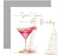 Old English Co. Special 45th Birthday Card for Her - Fabulous Pink Cocktail Gold Foil Glitter Design - Blank Inside Envelope