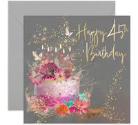 Old English Co. Special 45th Birthday Card for Women - Milestone Forty-Fifth Female Birthday Card - Pink Birthday Cake Sparkles and Butterflies Card - For Sister, Niece, Friend, Daughter