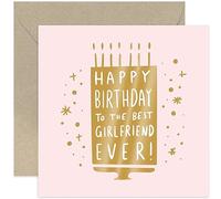 Old English Co. Special Birthday Card for Girlfriend - Cute Gold Foil Birthday Card for Her from Boyfriend - Cake and Candles Birthday Card for Women | Blank Inside with Envelope