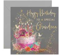 Old English Co. Special Birthday Card for Grandma - Fabulous Female Birthday Card - Pink Birthday Cake Sparkles and Butterflies Card - For Grandma on 70th, 80th, 90th Birthday