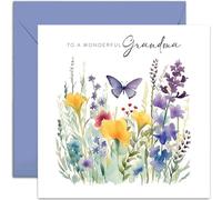 Old English Co. Special Birthday Card for Grandma - Well Done Card for Wonderful Grandma - Floral Butterfly Thank You Card for Her - Birthday Cards for Women - Female Birthday | Blank Inside