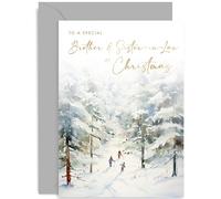 Old English Co. Special Christmas Card for Brother and Sister in Law - Christmas Cards for Couple - Festive Snowscene Artwork Merry Christmas Card for Family - Gold Foil | Blank Inside
