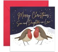 Old English Co. Special Christmas Card for Son and Daughter-in-Law - Robin Christmas Card with Gold Foil - Cute Heartfelt Festive Seasons Greeting Card for Him Her - Blank Inside with Envelope