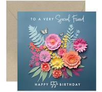 Old English Co. Special Friend 55th Birthday Card for Her - Age 55 Years Old - Gifts for Her - Dark Flower Bunch and Butterfly Artwork Birthday Card - Cute Happy Birthday Greeting Cards for Women