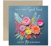 Old English Co. Special Friend 75th Birthday Card for Her - Age 75 Years Old - Gifts for Her - Dark Flower Bunch and Butterfly Artwork Birthday Card - Cute Happy Birthday Greeting Cards for Women