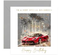 Old English Co. Special Grandson Birthday Card for Him - Red Sports Car Happy Birthday Card for Teenage Grandson - Adult Grandson Birthday Card - 17th, 18th, 20th, 21st, 25th, 30th Birthday Gift