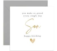 Old English Co. Special Son Birthday Card for Him 'Make Us Proud' Cute Birthday Card from Mum, Dad, Parents - Gold Foil Design for Male Birthday Card | Blank Inside Envelope