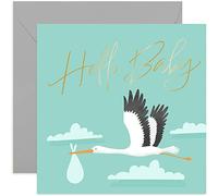 Old English Co. Stork New Baby Card - Baby Boy or Baby Girl Card | Congratulations Baby Shower Card or Maternity Leave Card | New Grandparents Card | Blank Inside & Envelope Included