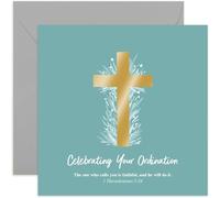 Old English Co. Stylish Ordination Card - Green Foliage Gold Cross Card for Priest, Pastor or Deacon - Catholic Priest 50th Anniversary of Ordination Cards | Blank Inside with Envelope
