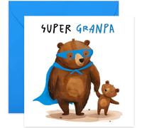Old English Co. Super Grandpa Birthday Card for Him - Cute Father's Day Card for Grandpa - Grandpa Bear and Child Baby Bear - Special Birthday Card for Grandad from Grandchildren