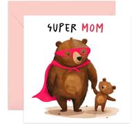 Old English Co. Super Mom Birthday Card for Her - Cute Mother's Day Card for Mom - Momma Bear and Child Baby Bear - 1st Mother's Day Card - Birthday Card for Mommy from Children