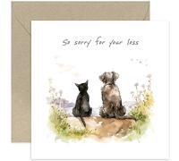 Old English Co. Sympathy Cards - Thinking of You Card - Loss of Dog, Cat, Pet - Pet Death Condolences Card - Deepest Sympathy Sorry For Your Loss Card - Cat and Dog Floral Design | Blank Inside