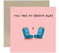 Old English Co. Take My Breath Away Inhaler Anniversary Card for Men and Women - Funny Husband and Wife Wedding Anniversary Card - Hilarious Valentine's Day Card for Him or Her | Blank Inside