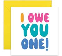 Old English Co. Thank You Friend Card - I Owe You One - Colourful Neon Thank You Cards for Him or Her - Cards for Men and Women - Thank You Boss, Colleague, Team, Brother, Sister | Blank Inside