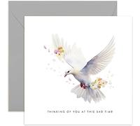 Old English Co. 'Thinking of You At This Sad Time' Sympathy Card for Friends and Family - Floral Watercolour Floral White Dove Condolences Greeting Card - Sorry Greeting Card | Blank Inside Envelope