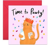 Old English Co. Time To Pawty Cat Birthday Card - Cute and Funny Animal Greeting Card for Him or Her | Celebrate, New Job, New House, Graduation | Blank Inside & Envelope Included