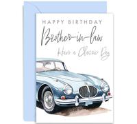 Old English Co. Traditional Birthday Card for Brother in Law - Classic Blue Sports Car Card - Male Birthday Card for Him - Classic Motor Car Birthday Wishes Card for Men | Blank Inside