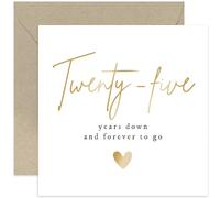 Old English Co. Twenty-five Years Down Forever To Go Wedding Anniversary Card for Husband or Wife - Special Gold Foil 25th Anniversary Celebration Card - Silver Twenty-fifth Anniversary | Blank Inside