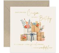 Old English Co. Unique Cousin Birthday Cards with Patterned Floral Print - Birthday Cards for Her - Gifts for Women - Luxurious Gold Foil Print - Heartfelt Special Cousin Card | Blank Inside