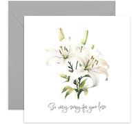 Old English Co. 'Very sorry For Your Loss' Sympathy Card for Friends and Family - Floral Watercolour White Lily Flower Condolences Greeting Card - Sorry Greeting Card | Blank Inside Envelope