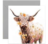 Old English Co. Watercolour Botanical Highland Cattle Greeting Card for Birthday - Cute Birthday Card for Mum, Nan, Her - Floral Animal Art Card for Thinking of You, Thank You | Blank Inside Envelope…