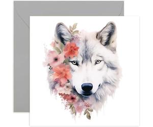 Old English Co. Watercolour Botanical Wolf Greeting Card for Birthday - Cute Birthday Card for Mum, Nan, Her - Floral Animal Art Card for Thinking of You, Thank You | Blank Inside Envelope…